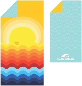 SUN NINJA Microfiber Beach Towel - Sand Free, Quick Dry, Lightweight & Compact for Beach, Pool, Yoga and Camping - 63x32 inch Super Absorbent, Large Sand Free Swim Towels for Adults and Kids
