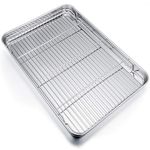 P&P CHEF Extra Large Baking Sheet and Rack Set, Stainless Steel Cookie Sheet Baking Pan with Cooling Rack, Rectangle 19.6''x13.5''x1.2'', Oven & Dishwasher Safe -Half Size