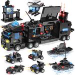 WishaLife 1100 Pieces City Police Station Building Kit, SWAT Mobile Command Center Truck Building Toy with Police Car, Helicopter, Boat, Best Learning and Roleplay STEM Toy Gift for Boys Girls 6-12