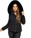 Lexi Fashion Womens Ladies Quilted Puffer Bubble Padded Chunky Faux Fur Hooded Collar Warm Winter Thick Heavy Parka Down Jacket Coat Black Size UK Size XL/14