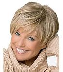 Royalfirst New Blonde Short Slight Wavy Curly Synthetic Hair Wig for Women Lady with Free Wig Cap