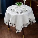 ARTABLE Lace Small Table Cloth Fall Christmas Macrame Tablecloth Table Topper for Thanksgiving Outdoor Farmhouse Rustic Kitchen Party Birthday Picnic (White, 51 x 51 Inch Square)