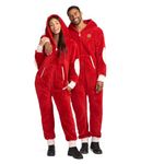 Tipsy Elves Christmas Sherpa Jumpsuits - Fuzzy Lined One Piece Jumpsuit for Adults, Red Sherpa, X-Large