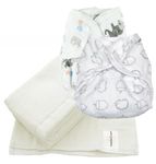 MuslinZ Reusable Cloth Nappy Bundle, Size 1 (Newborn to 6 Months), 2 x PUL Wrap/Covers with Double Gusset + 6 x 100% Cotton Muslin Prefolds (Woodland/Elephants)