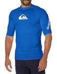 Quiksilver Men's All Time Short Sleeve Rashguard UPF 50 Sun Protection Surf Shirt Rash Guard, Electric Royal, Medium