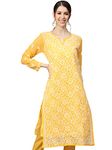 Ada Handmade Lucknowi Chikan Women's Straight Georgette Kurti Kurta with Slip A90321 (Yellow, 5XL)