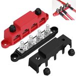 AULESSE 12V-48V DC Bus Bar Power Distribution Block 3/8" (M10) 4 Studs Heavy Duty Busbar Stud Terminal Junction Block with Cover and Ring Terminals 250 Amp for Cars RVs Ships Yachts (Red+Black)