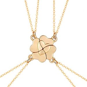 DOYYCA Friendship Necklace Magnetic Matching Four Leaf Clover Best Friend Necklace Gifts for Girls Women Magnet BFF Necklace for 4, Metal, No Gemstone, Gold