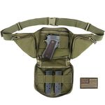 LIVANS Concealed Carry Fanny Pack Holster, Tactical Conceal Carry Pistol Bag Mens Gun Carry Concealment Holster Fits 1911 and G 17,19,20,21 Fits up 55" in Waist Free U.S Flag Patch, Army Green, Free Size