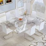 JUFU 71" Glass Dining Table Set for