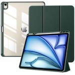 TiMOVO for New iPad Air 13 inch (M2) Case 2024 with Pencil Holder, Slim Stand Protective Cover with Clear Transparent Back Shell for iPad Air 13 inch, Auto Wake/Sleep, Midnight Green