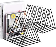 Namani Magazine Holder/Desktop File Sorter Organizer Triangle Bookshelf Decor Home&Office Metal Wire/Files/Albums Folders/Record Stand- 9 Slots (Black) (Pack Of 2, Tiered Shelf, Countertop)