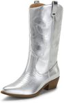 DREAM PAIRS Women's Cowboy Boots Pull On Cowgirl Boots Mid Calf Western Boots,Size 9.5,SILVER-METAL,SDMB2218W