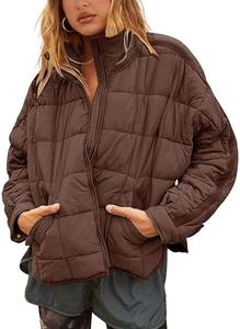 Bianstore Women's Oversized Splice Quilted Lightweight Puffer Jacket Casual Padded Coat (Coffee-Small)