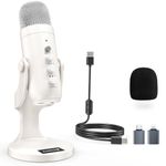 ZealSound USB Microphone,Quick Mute Noise Cancel for Phone Computer PC PS5,Gaming Microphone with Gain Control,Echo Monitor Volume Adjust for Streaming Vocal Recording ASMR Podcast Video K66 White