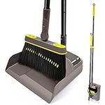 JEHONN Dustpan and Brush Set with 138 CM Long Handle, Tall Sweeping Broom with 180 Degree Swivel Head, Unique Garden Dust Pan with Comb Teeth for Indoor Outdoor Home Lobby Kitchen Office Room