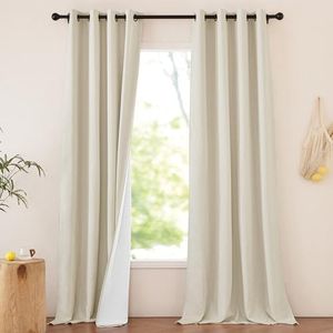 NICETOWN Thick Linen 100% Blackout Curtains 84 inch Length 2 Panels Set, Bronze Grommet Thermal Sound Dampening Curtains for Window Treatments Eclectic for Living Room/Bedroom, Natural, W52 x L84
