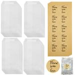 100 Sets Wedding Confetti Bags Kit 70x125mm Wedding Confetti Glassine Bags with 100 PCS Kraft Brown Wedding Confetti Stickers Biodegradable Wedding Favor Bags Glassine Envelopes for Wedding