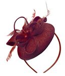 Caprilite Bead Round Pillbox Loop Sinamay Headband Fascinator for Women Wedding Ascot Races[Burgundy]