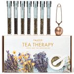 Thoughtfully Gourmet, Tea Therapy Infusion Gift Set, 7 Unique Flavors and Reusable Copper Ball Infuser, Loose Leaf Tea Set Flavors Include Peppermint, Jasmine, Vanilla Chai and More, Set of 7