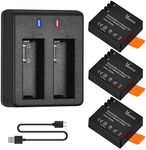 Action Camera Battery Charger Kits 3-Pack 1350mAh PG1050 Battery USB Dual Charger for AKASO EK7000, Brave 4, SJCAM SJ4000, Wolfang, Jadfezy, Apexcam, Dragon Touch, VEMONT Sport Cameras (Black)