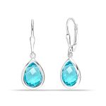 Amazon Brand - Nora Nico 925 Sterling Silver BIS Hallmarked Drop Earrings for Women, Blue Topaz Birthstone Leverback Earring for Girls