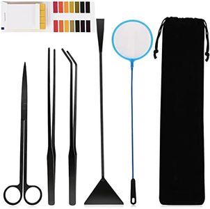 HOTOOLME Aquarium Fish Tank Starter Kits 6 in 1 Stainless Steel Fish Tank Cleaning Tools Sets with Fishing Net and 80pcs PH Paper