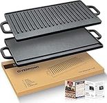 Overmont Pre-Seasoned Cast Iron Reversible Griddle Grill Pan with Handles for Gas Stovetop Open Fire Oven, 51.2 * 23.5CM (20x9.2") - One Tray, Scrapers Included