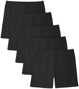 BOOPH 5 Pack Girls Bike Shorts Cotton Cartwheel Shorts for Dance & Under Dresses, Black, 7-8 Years