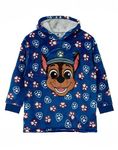 Paw Patrol Boys Wearable Blanket | Kids Chase the Police Dog All Over Print Fleece Hoodie | Blue Cosy Heavyweight Snuggle Hooded Pullover | Educational Cartoon TV Series Loungewear Gift for Children