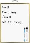 ANLIOTE Small Hanging Whiteboard for Wall, 40 x 30 cm Portable Dry Erase Board A3 Magnetic Surface with Handle, Aluminum Gold Frame Mini Notice Board for Home Kitchen, Office, School, 2 Marker Pens