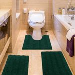 Striped Deep Green Bathroom Rug Set 3 Pieces Ultra Soft, Non Slip Chenille Bath Carpet, Absorbent Plush Shaggy Bath Mats for Bathroom, Toilet, Bedroom, Kitchen
