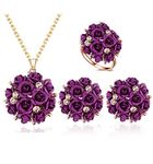 YouBella Jewellery Stylish Gold Plated Floral Necklace Jewellery Set with Earrings and Ring for Women and Girls (Purple)