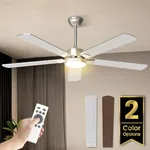 Hisummer 52 inch Modern Ceiling Fan with Light and Remote, Large Farmhouse Ceiling Fan with Lights, Silver White Ceiling Fan with Light for Bedroom Living Room Kitchen Garage, 5 Blade, 6 Speeds