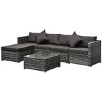 Outsunny 6 Pieces Outdoor Rattan Corner Sofa Set, Patio Aluminum Frame with All-weather Wicker Conversation Furniture w/Coffee Table & Cushions, Mixed Grey