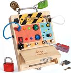 Woodtoe 3-in-1 Busy Board with Led Light Switch, Montessori Toddler Screwdriver Board, Sensory Lock and Key Toys, Educational Fine Motor Skills Travel Toys for Toddlers Boys and Girls 3 4 5 Year Old