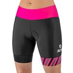 SLS3 Women's Triathlon Trousers | Tri Short Women | Triathlon Shorts | FRT Print Tri Shorts | Designed by Athletes, Black/Bright Rose Stripes, L