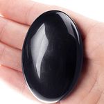 NUOTE Black Obsidian Stone Palm Stone Crystal - Natural Chakra Reiki Polished Healing Thumbed Oval Pocket Worry Stone Crystals for Anxiety Stress Relief Therapy, Reiki Healing