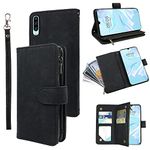 Dibosom Compatible with Huawei P30 Wallet Case and Premium Vintage Leather Flip Credit Card Holder Stand Cell Accessories Folio Purse Lanyard Wrist Phone Cover for Hawaii P 30 ELE-L29 Women Men Black