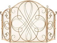 Best Choice Products 3-Panel 55x33in Solid Wrought Iron See-Through Metal Fireplace Screen, Spark Guard Safety Protector w/Decorative Scroll - Gold