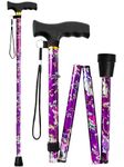 Easy Folding Walking Sticks for Women - Folding Extendable Walking Stick for Disabled - Adjustable Height Lightweight Walking Canes for Ladies Collapsible Walking Stick Non Slip Handle - Purple Floral