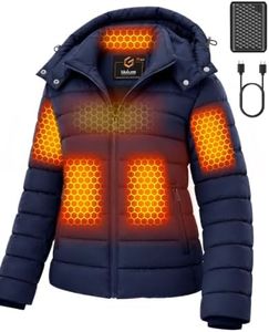Women Heated Puffer Jacket Winter Coat Battery Pack Included Waterproof Lady Warm Vest 0 Degree Insulated Thermal Heavy Thick Cute Hood Work Ski Trip Snow Clothes Snowmobile Gear Snowboard Outfit Navy