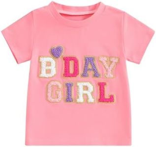 FIOMVA Toddler Baby Girl Birthday Shirt Short Sleeve Embroidery Tee Shirt Birthday Outfits Summer Clothes (Pink, 2-3 Years)