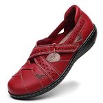 Irrefour Women's Classic Red Genuine Leather Casual Loafer Cute Slip-On Fashion Closed Toe Flat Sandal Comfy Work Sandal Everyday Walking Shoe 1607-HON075