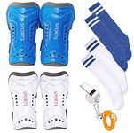 Wrzbest Soccer Shin Guards Kids Youth - 2 Sets Long Sleeve Socks, Shin Pads with Whistle, Professional Football Knee Protector Gear for 3-15 Teenagers Boys Girls Reduce Shock and Injurie (Age 5 to 13)