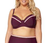 Jessica Simpson Women's Plus-Size Woodstock Whipstitch Underwire Bra Over The Shoulder Bikini Top, Merlot, 0X