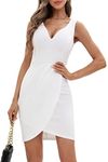 oxiuly Women's Wrap V Neck Bodycon Ruched Cocktail Party Dress Chic Church Wedding Club Pencil Dresses OX345 (White, L)