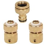 HOKIPO Heavy Duty Brass Tap Adapter and 1/2" Brass Garden Hose Quick Connector for Kitchen Gardening Car Washing Cleaning - Set of 3 (AR-3865 + AR-3863 * 2)