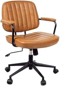 Artswish Mid Century Desk Chair Leather Office Chair Brown Office Desk Chair Home Office Chair with Wheels and Arms