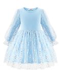 Arshiner Baby Girls' Dresses Long Sleeve Daisy Tulle Dress Formal Princess Party Tutu Dress Blue 2t Dresses for Girls